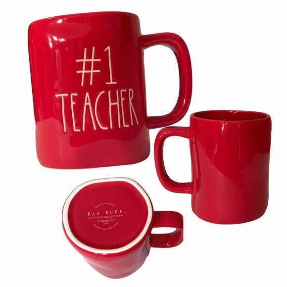 Rae Dunn #1 Teacher Mug - NEW Artesian Collection - Mug Cup Red Glossy Coffee - Picture 2 of 12
